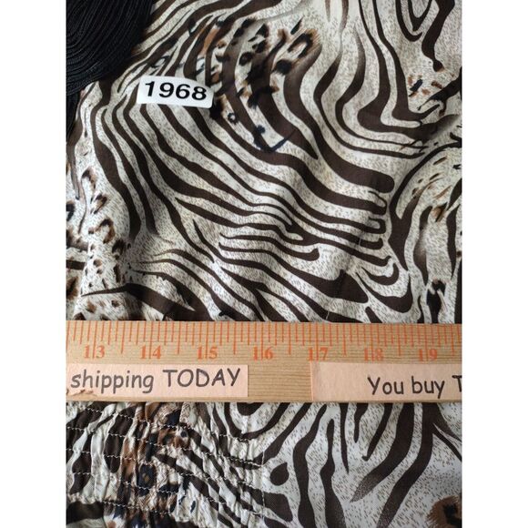 BEBE Tunic Top Woman M Black Brown Zebra Kimono Sleeves Accent Neck‎ Beach Pool - Picture 4 of 6